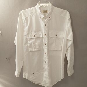 L.L. Bean White Sportif USA Shirt Pockets & Zip Pockets Roll Sleeve Option Vents